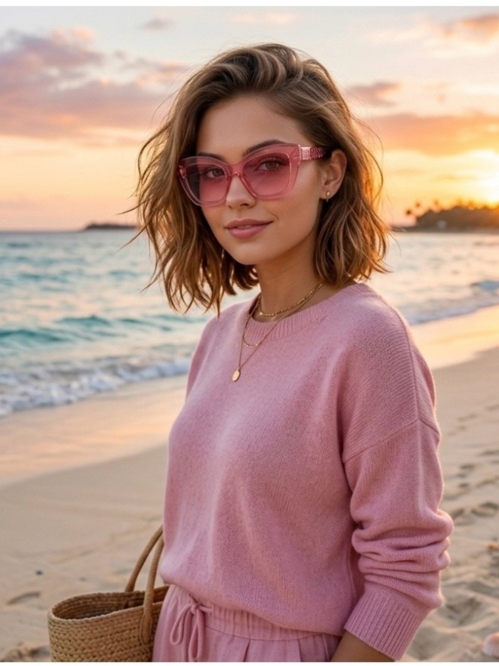 Kenneth Cole Reaction Transparent Rose Pink Cat-Eye Sunglasses